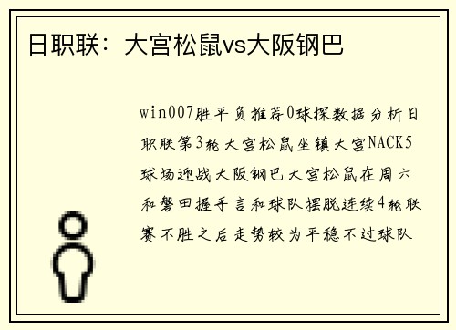 日职联：大宫松鼠vs大阪钢巴